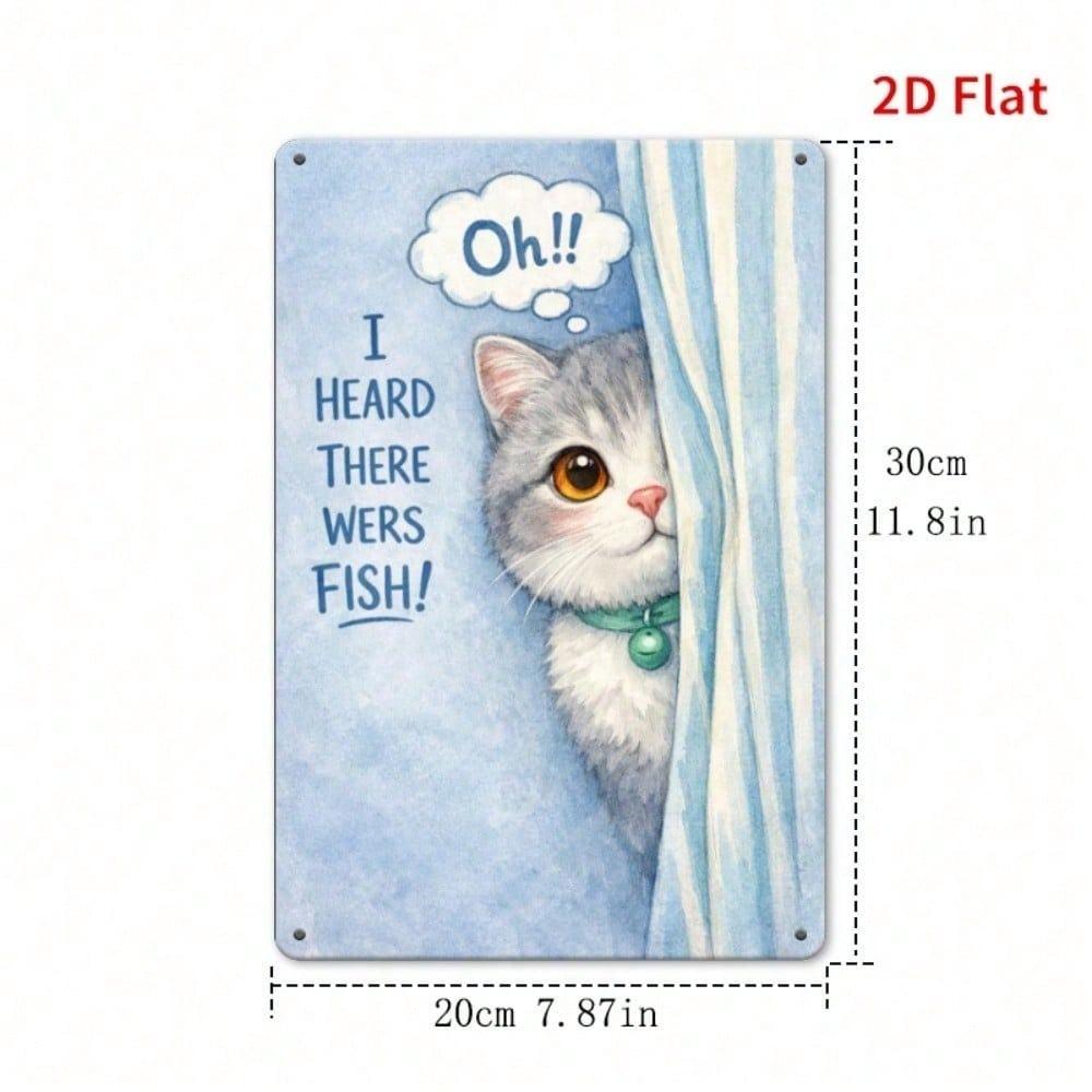 Vintage Cat Fish Treasure Metal Sign Waterproof Rustproof Wall Decor Hanging Plaque Home Ornament