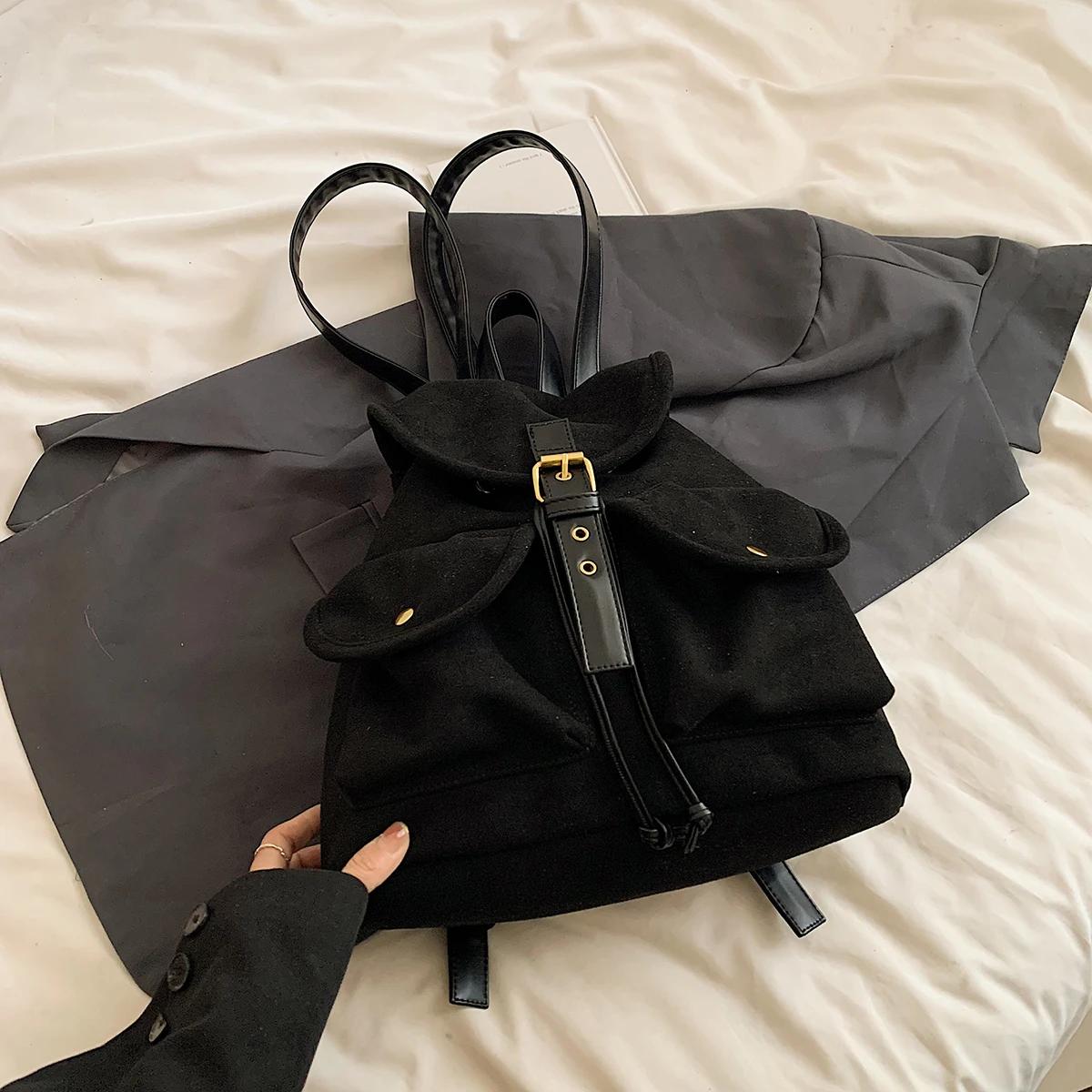 

Женские ретро-рюкзаки с маленькими двойными карманами из искусственной кожи 2024 года, зимние рюкзаки Y2K в стиле ретро для школьников и студентов чёрный