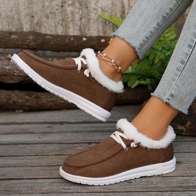 Mode 2024 Heißer Verkauf Damen Schuhe Schnürschuhe Damen Ballerinas Mode Übergröße Lässige Ballerinas Damen Neu Kurzer Plüsch Warm halten Flache Niedrige Absätze