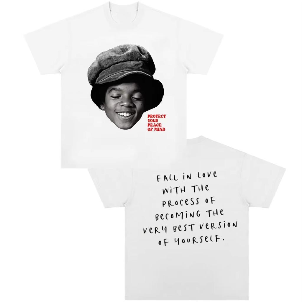 Vintage Michael Jackson Portrait "Fall in Love with The Process" T-Shirt Cotton Graphic Tee Men's and Women's Summer Streetwear