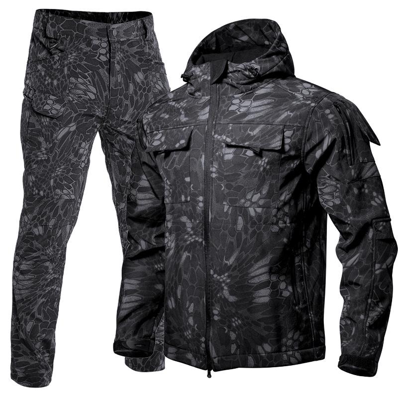 Men's Winter Fleece-Lined Softshell Jacket and Pants Set for Outdoor Activities