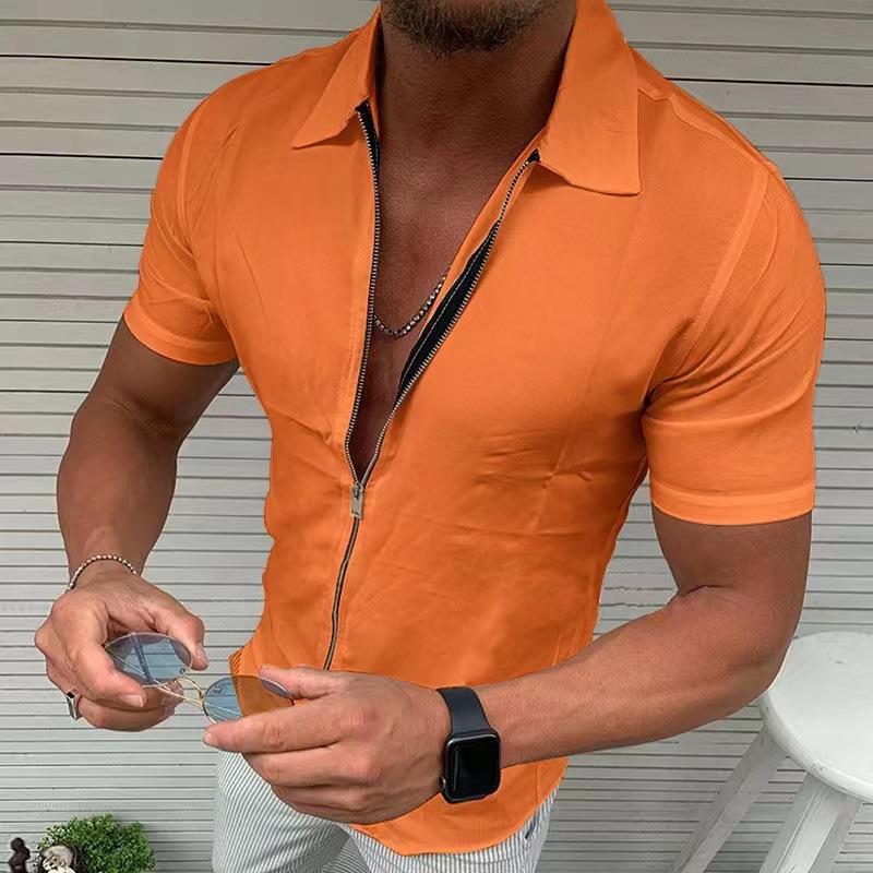 Men's Light Business Office Casual Zipper Short Sleeve Shirt
