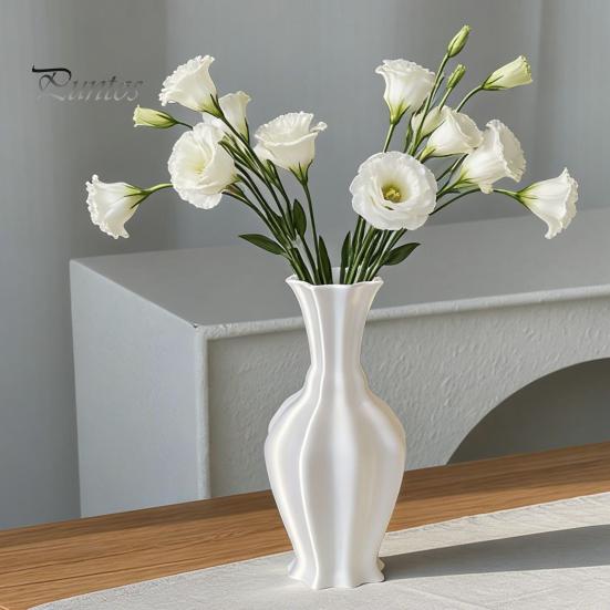Bedroom Floral Container 3D Printed Minimalist Vase with Wavy Rim, Modern Flower Vase, Decorative Arrangement Holder Ceramic for Flowers & Artificial