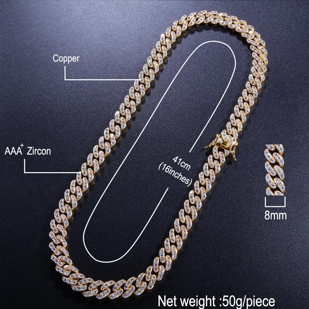9mm 16inch 18inch 14k 18k Gold Multicolored CZ Cuban Chain Link Necklace Hip Hop Jewelry for in Stock