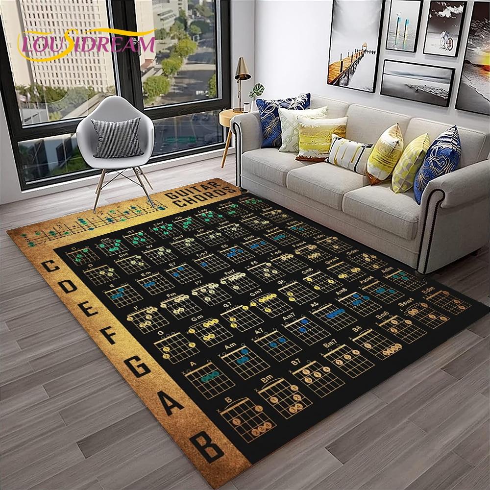 Music Basic Guitar Chord Theory Chart Piano Carpet Rug for Home Living Room Bedroom Sofa Doormat Decor,Kid Area Rug Non-slip Mat