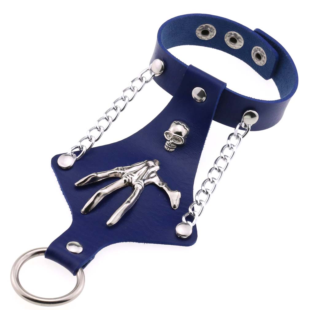 Exaggerated Non Mainstream Ring Bracelet Leather Bangle Punk Goth Skull Claw Sleeve Bracelet 21.5cm&Skull Claw синий