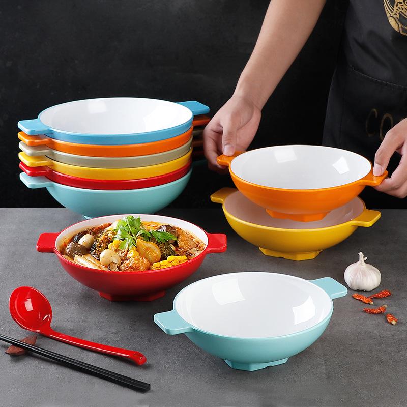 Melamine Double-Ear Bowl for Spicy Hot Pot & Ramen - Large Imitation Porcelain Tableware