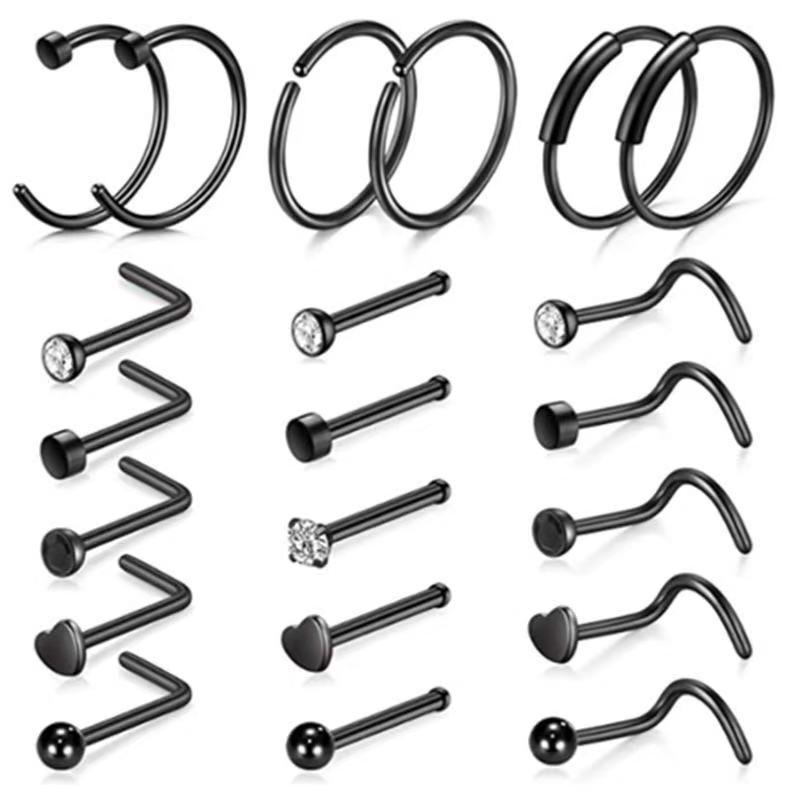21-Piece Stainless Steel Nose & Lip Piercing Jewelry Set