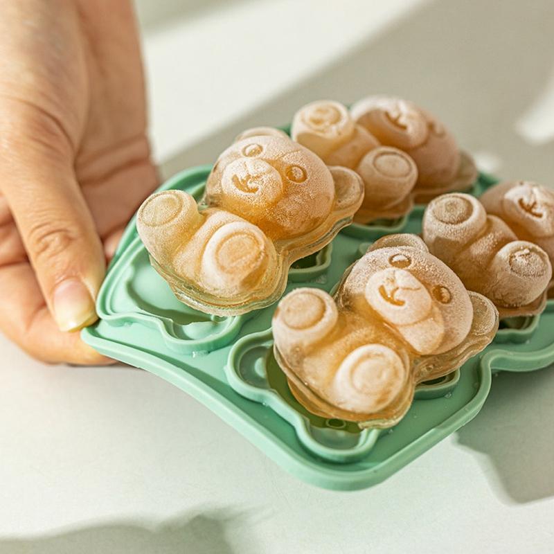 Bear Ice Mold Silicone 4 Grid Ice Tray Diy Home Kitchen Ice Cube Tray Frozen Coffee Milk Tea Ice Molds Cocktails Kitchen Tool