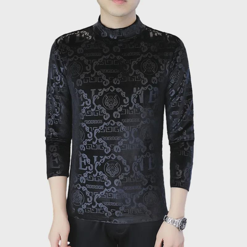 Ανδρικό μοντέρνο χρυσό βελούδινο μπλουζάκι με μακρυμάνικο μεσολαιμό - Παχύ, ζεστό, φθινοπωρινό/χειμωνιάτικο μπλουζάκι με μισό ψηλό γιακά