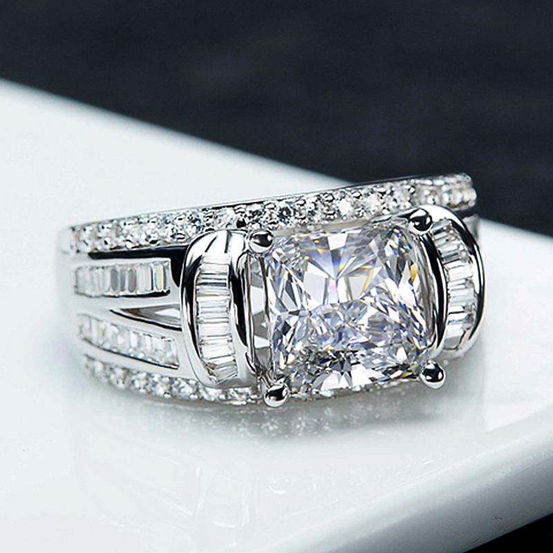 

Huitan AAA Princess Cut Cubic Zirconia Crystal Ring for Women Wedding Engagement Rings Full Bling Iced Out Gift Fashion Zircon 6