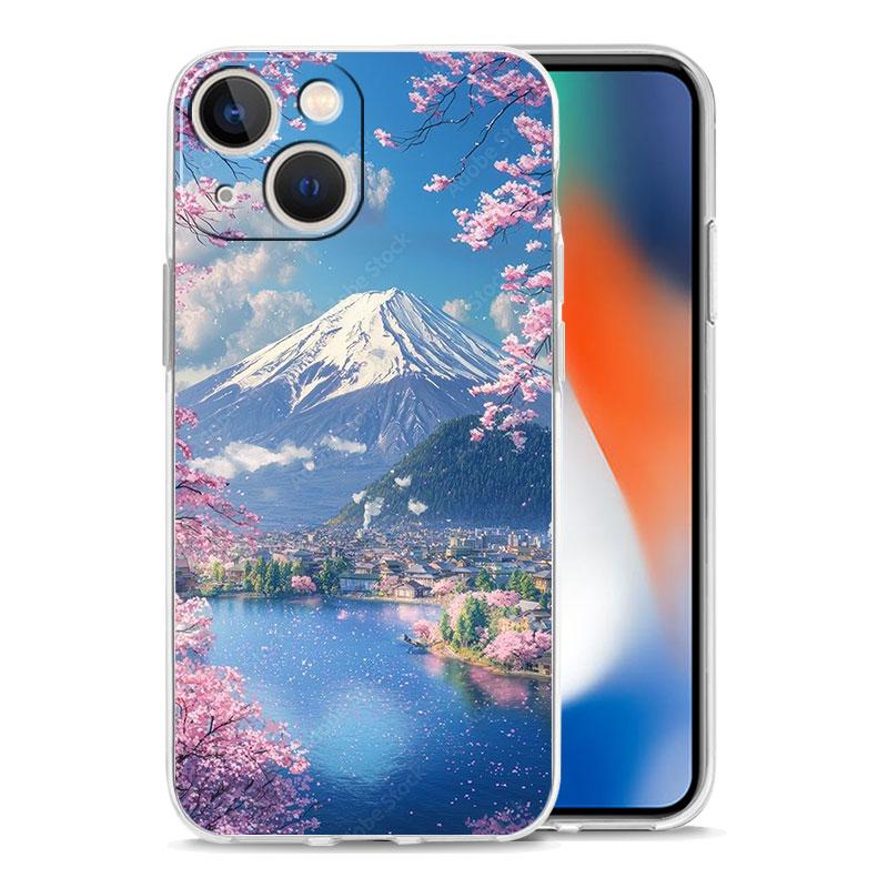 Phone Case For iPhone 16 Cases iPhone 15 12 13 14 16 Pro Max X XR XS Max 15 Plus iPhone11 Cover Japan Mount Fuji Cherry Blossom