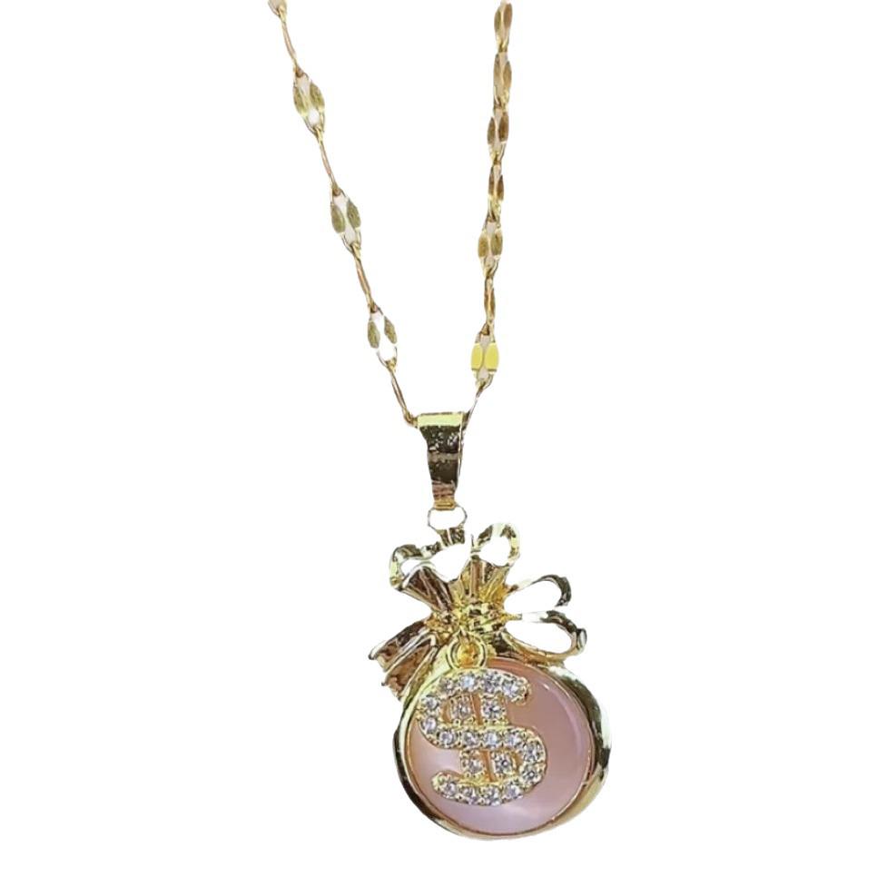 Internet Celebrity Pink Coin Pendant Necklace: Versatile Copper Clavicle Chain for Women