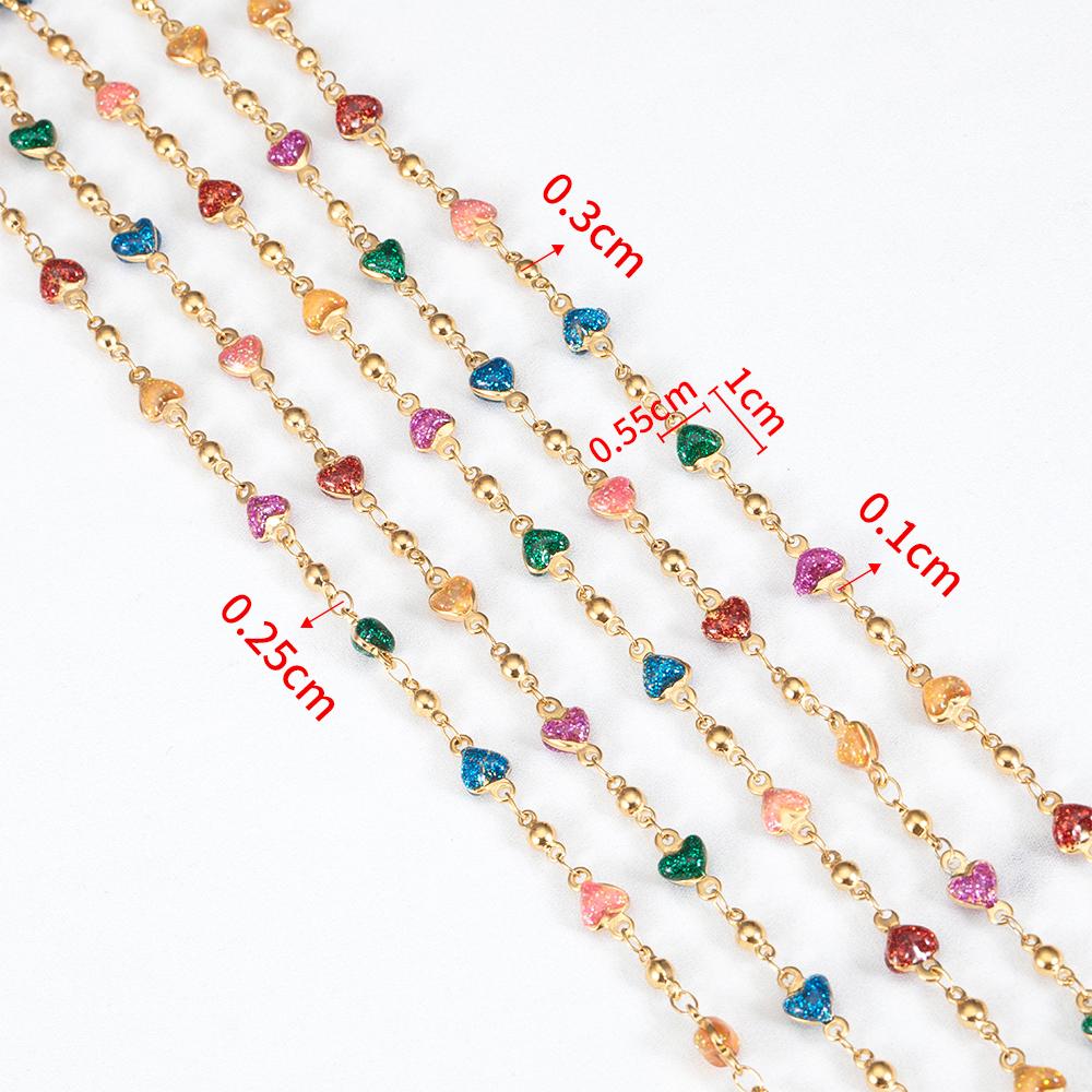 

1Meter Colorful Glitter Enamel Heart Chain Stainless Steel Gold Color Chain for DIY Jewelry Findings Beaded Necklace Bracelet 1 meter