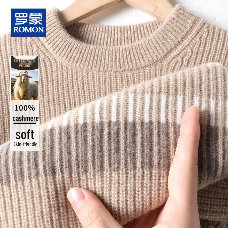 ROMON Men's 100% Cashmere Thickened Crew Neck Sweater