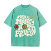 2026 Vintage Washed Black Make Money Not Friend Bubble Letter Graphic T Shirt Crown Coin Floral Oversized Streetwear Short Sleev