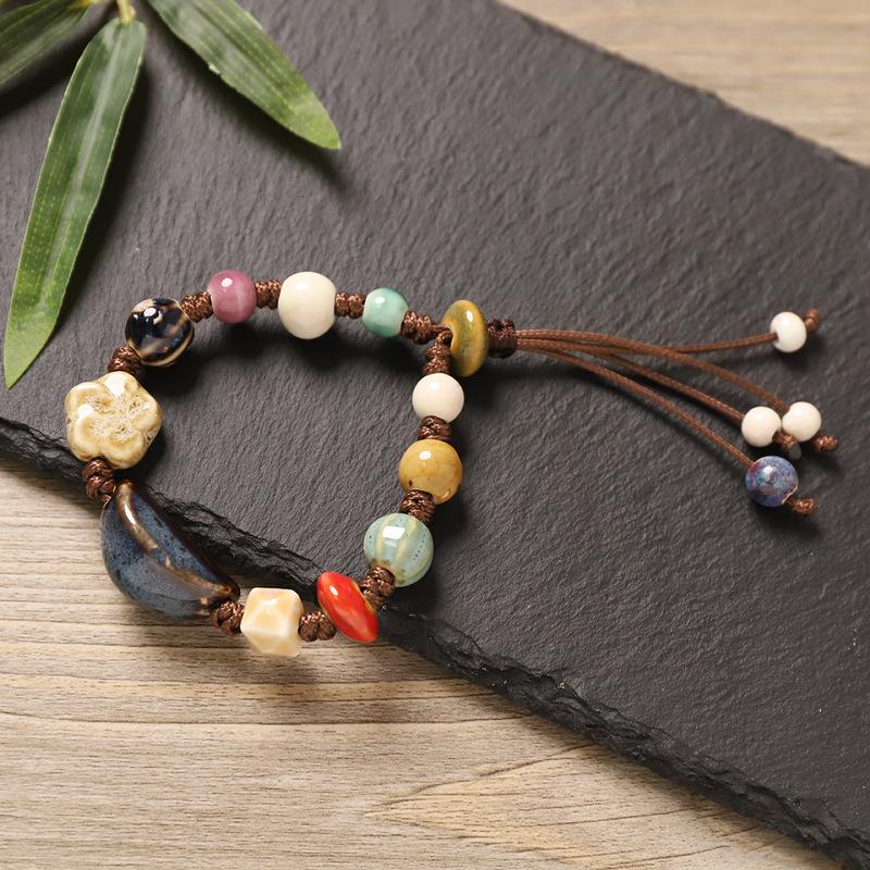 Color beaded ceramic bracelet niche high-end bracelet women's retro literary accessories