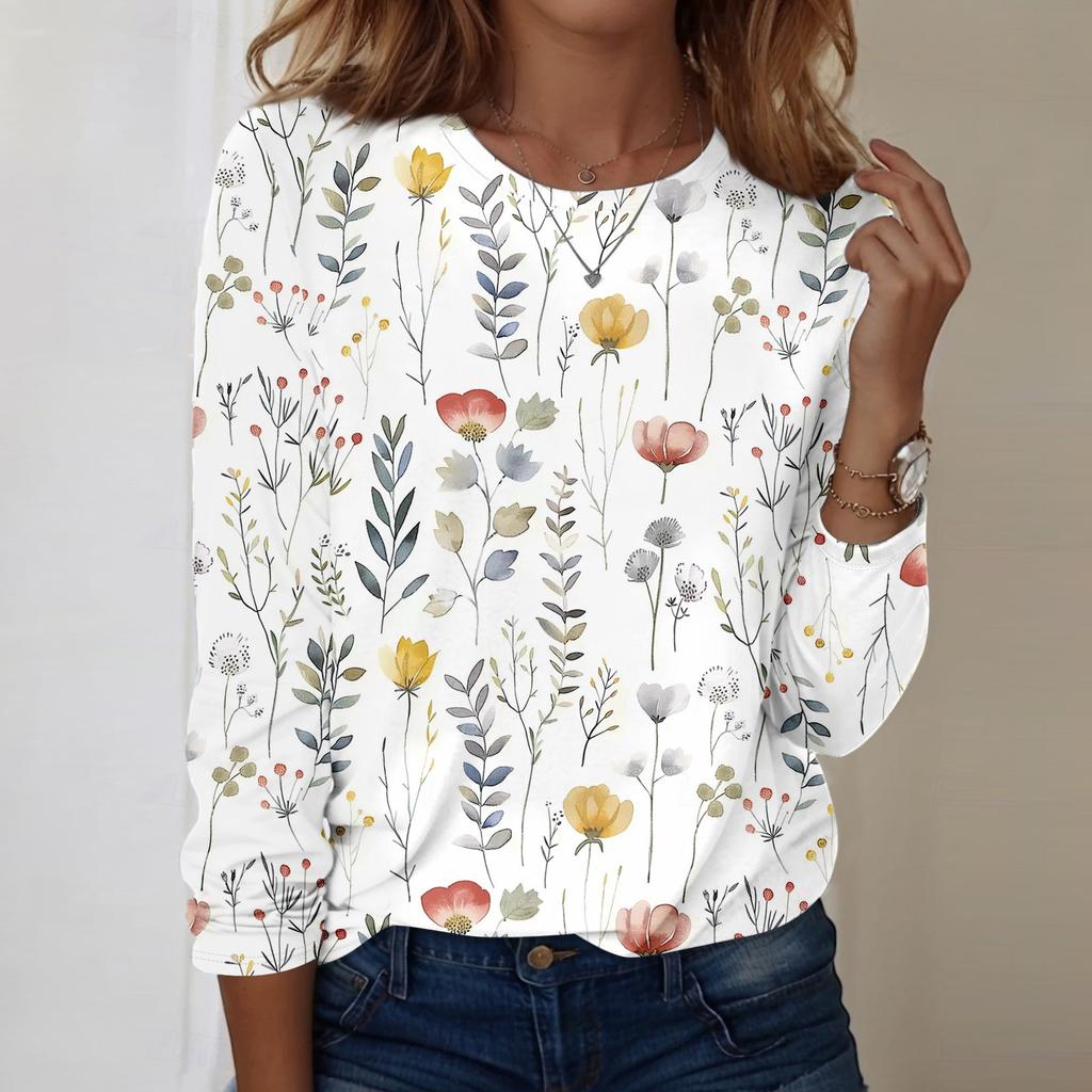 Long Sleeve Shirts For Women Cute Print Graphic Tees Blouses Casual Plus Size Basic Tops Pullover
