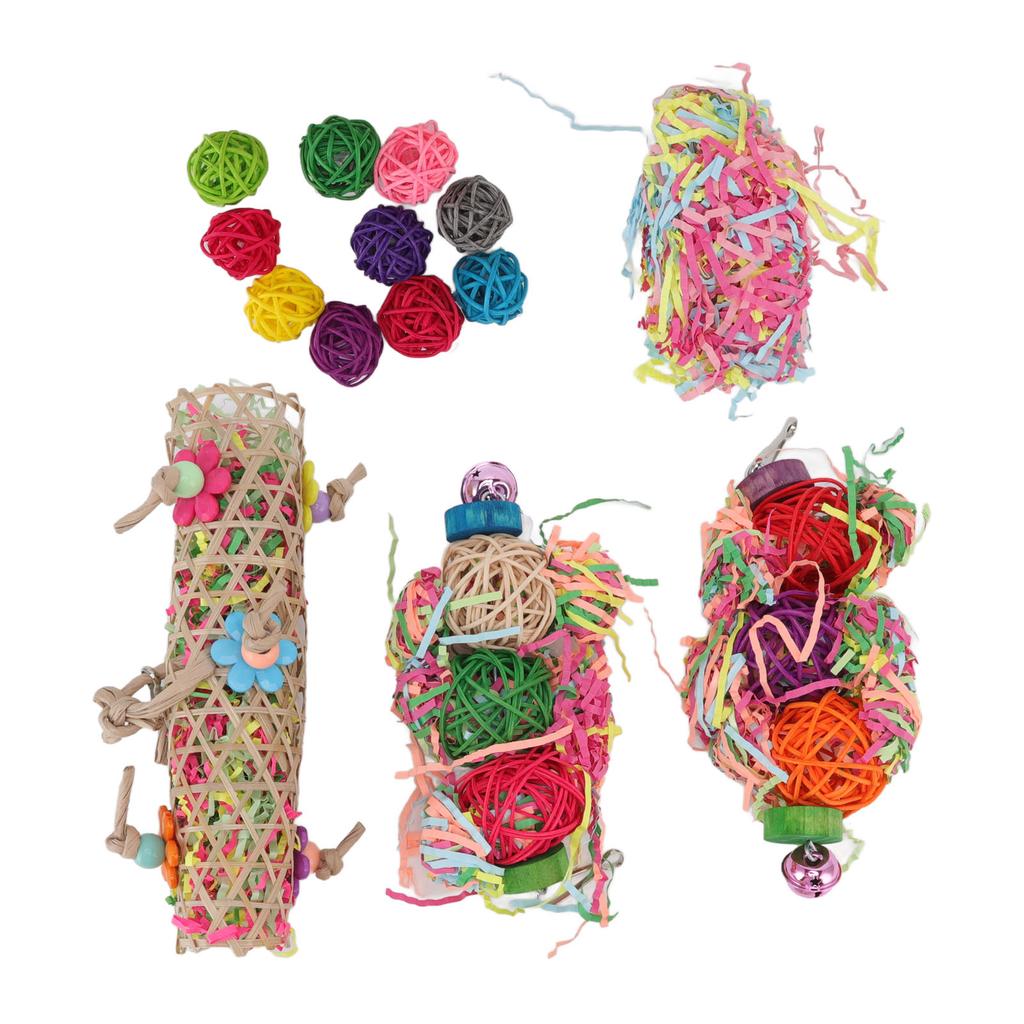 Bird Shredding Toy Colorful Boredom Relief Parrot Foraging Chewing Toy with Bell for Lovebirds