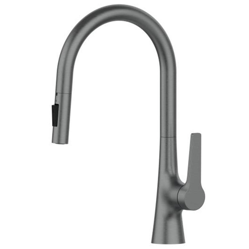 Deck Mounted Kitchen Faucet Pull Out Mixer Tap Bagnolux Gun Gray Brass Two Function Single Handle Hot and Cold Water Crane