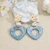 Vintage European & American Style Geometric Blue Heart Earrings for Women