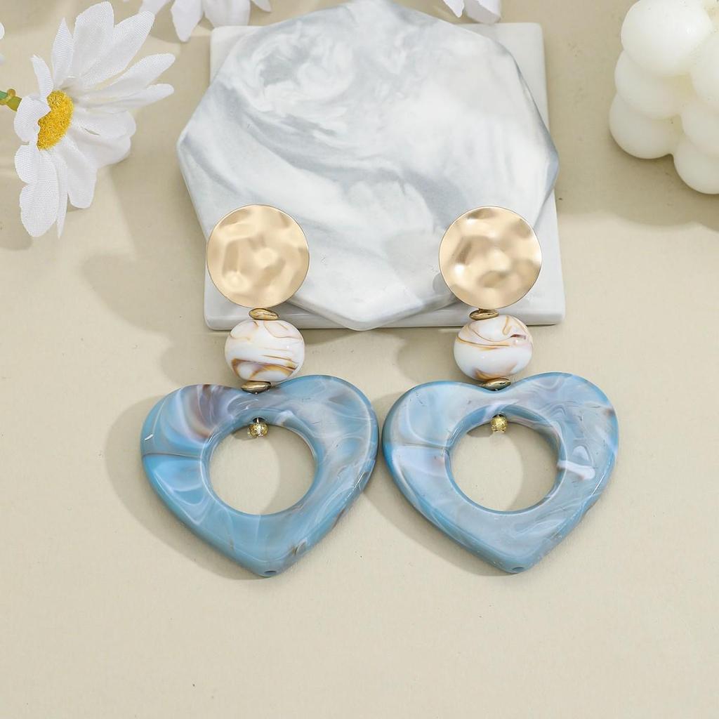 Vintage European & American Style Geometric Blue Heart Earrings for Women