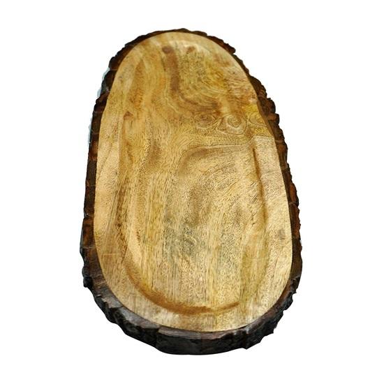 Ručně vyráběný dřevěný servírovací podnos z mangového dřeva, design papája, dřevěný podnos, oválný.