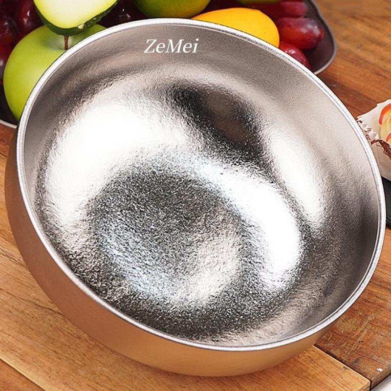 Large Size Pure Titanium Double-Wall Salad Bowl,23 Cm Home Breakfast Bowl Cheese Food Tableware,Snack Bowl Table Kitchenware