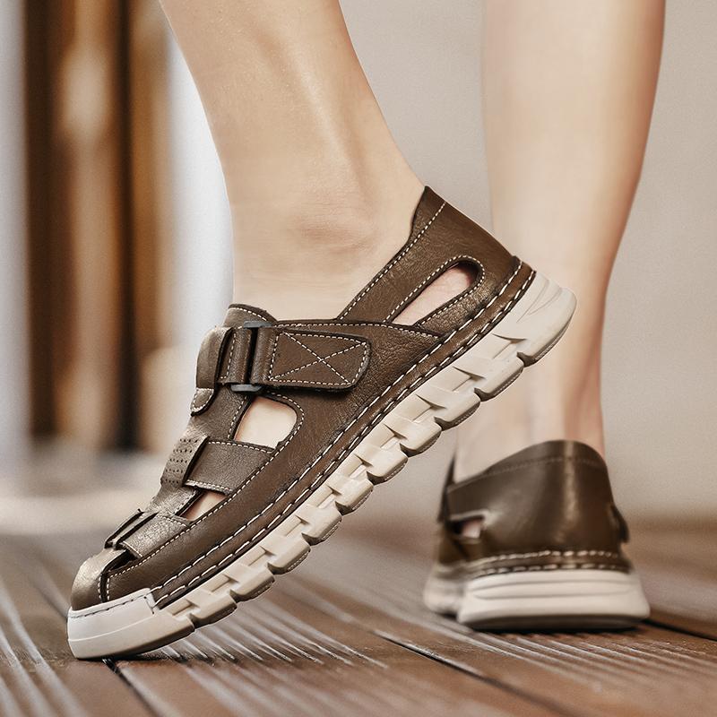 Fashion High Quality Leather Men Casual Sandals Breathable Male Summer Flats Stylish Beach Vacation Shoes Comfortable Hollow Out Loafers