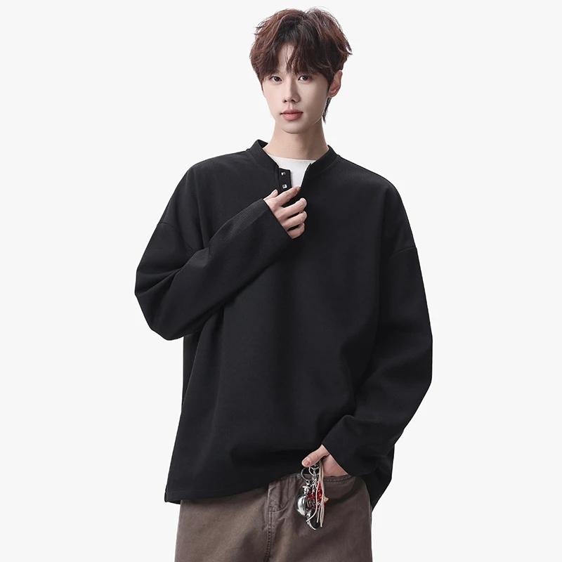 2026 Spring Autumn Men Casual Soild Color T Shirts Men Loose Harajuku T-Shirts Male Fashion Korean Streetwear Long Sleeve Tees