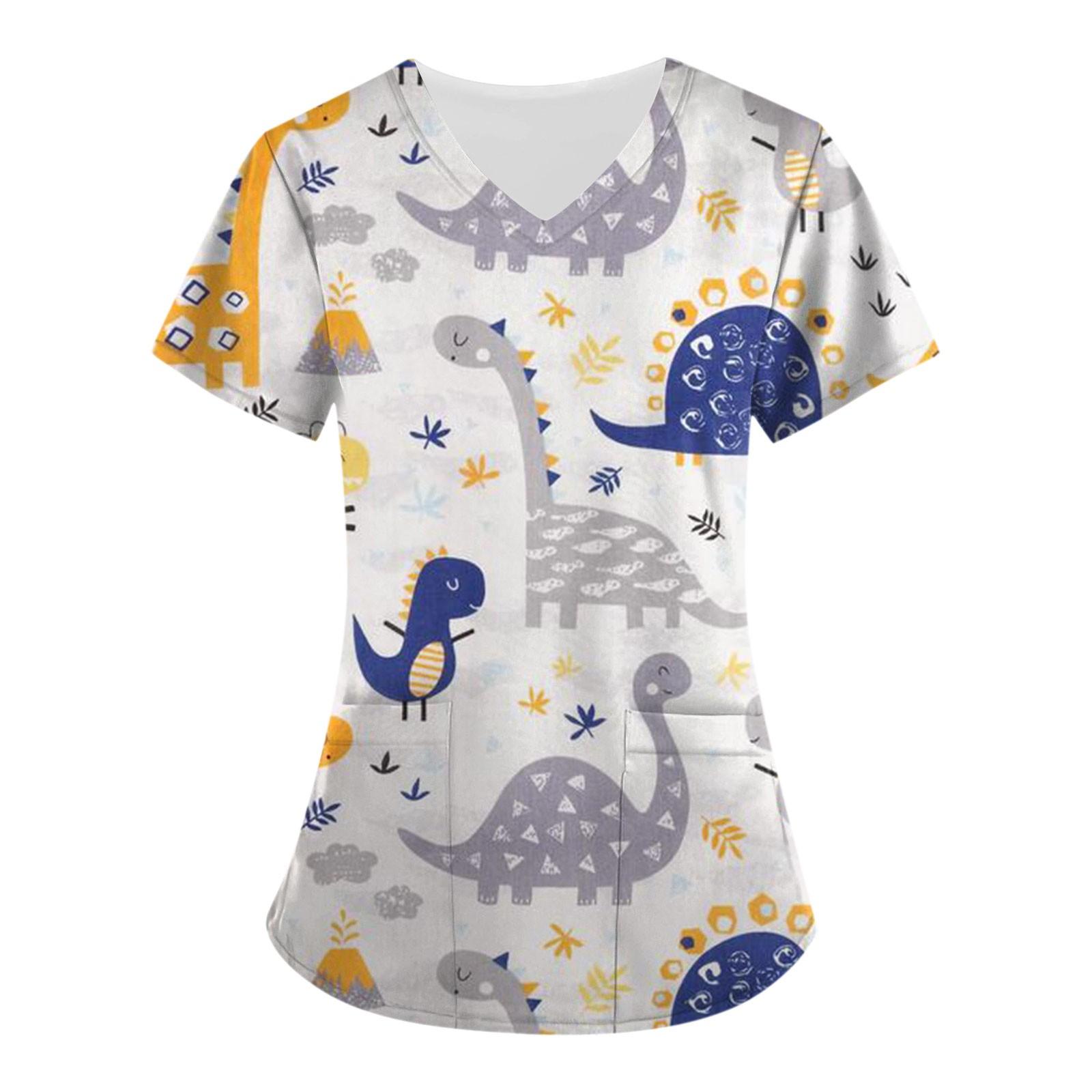 

Женские топы с короткими рукавами и v-образным вырезом с милыми животными, рабочая блузка с карманами L бежевый