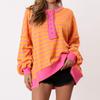 Women's Fashion Striped Round Neck Long Sleeve Button Top Color Blocked  Pullover Sweatshirt Top