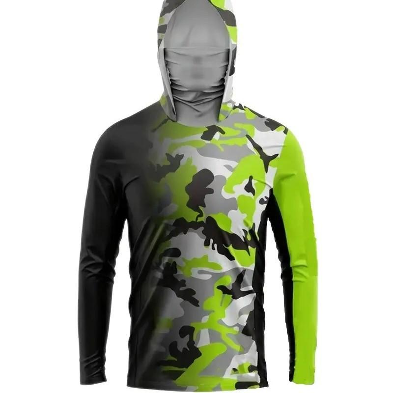 Men's camouflage gradual change pattern print hooded long sleeve fishing sportswear top sun protection insect protection comfortable breathable