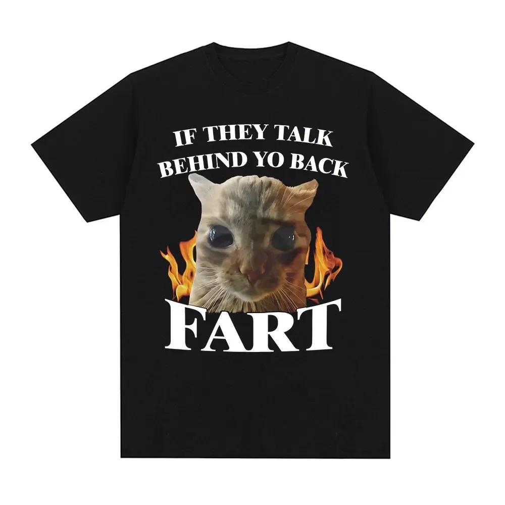 

2026 Summer Vintage Cat Fart Funny Cat Meme Print Tee Shirt Women Clothing Fashion Short Sleeve Casual Unisex T Shirt Top Clothing S