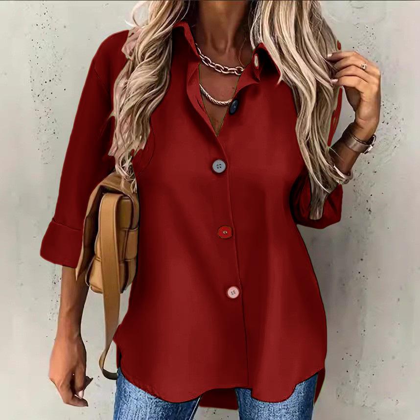 Women Autumn Long Sleeve Single Breasted Blouse and Shirts Candy Color Button Solid Shirts Tops