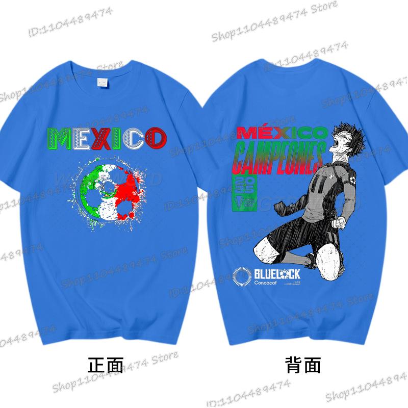 Anime Blue Lock T-shirt Harajuku Yoichi Isagi Fans Gifts Shirt Cotton Fashion Soccer Lover Tees Blue Lock Go Mexico Trend Tshirt