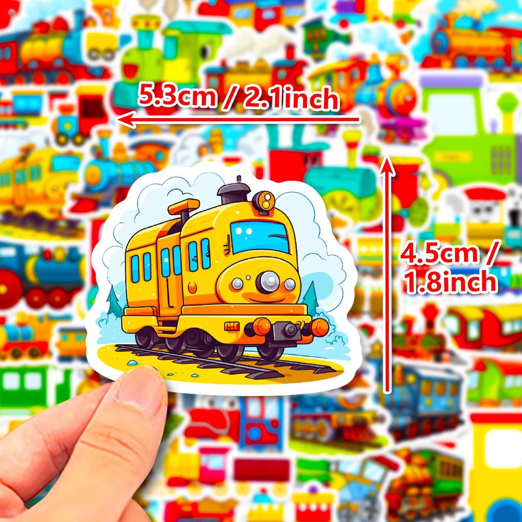 50 Cartoon Little Train Stickers for Kids – Vehicle Series for Notebooks & Rewards