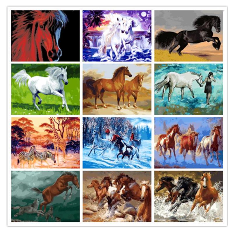Colorful Horses Couple Horse Love Painting Artwork Paint By Numbers Kit DIY