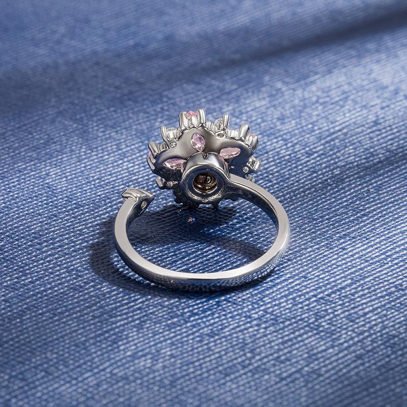 Sweet Cool Flower Lady Zircon Ring for Women Silver Design Sense Same Style