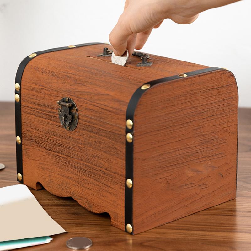1 Set Vintage Treasure Storage Box Wooden Treasure Chest With Lock Piggy Bank Organizer Saving Box Case For Home Decoration