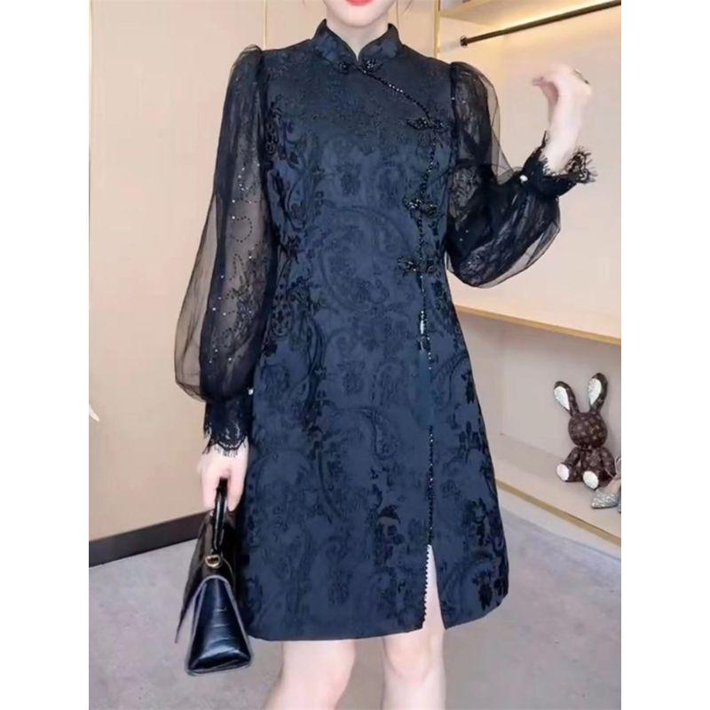 

Plus Size Ladies National Style Covering Belly Thin Elegant Dress Beaded