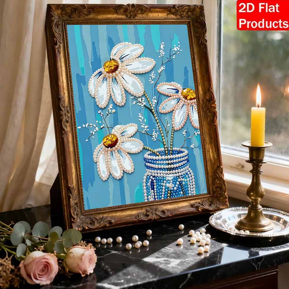 DIY 5D Little Daisy Pearl Art Kit No Frame Pearl Diamond Painting for Adults 30x40cm Floral Gem Art for Home Wall Decoration & Craft Gift