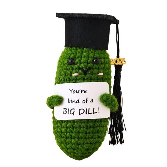 2025 Graduation Crochet Doll Handmade Pickle Vegetables with Graduation Cap Positive Crocheted Animals Keepsake Grad Gifts for Him Her
