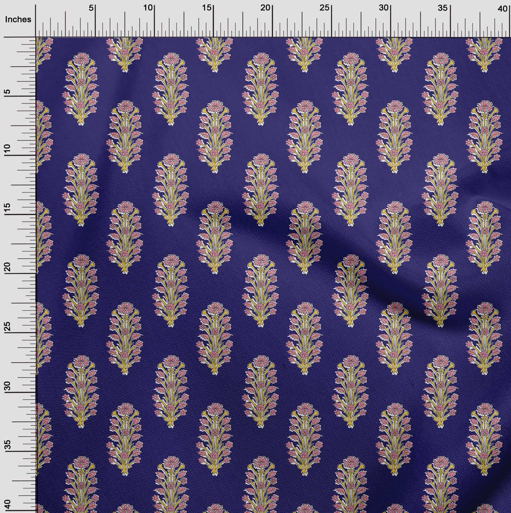 oneOone Cotton Flex Fabric Leaves & Floral Block Print Fabric By The Yard 40 Inch