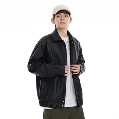 American Black Pu Leather Jacket Men'S Loose Baseball Jacket Leather Jacket Ruffian Handsome Locomotive Jacket Trendy Brand