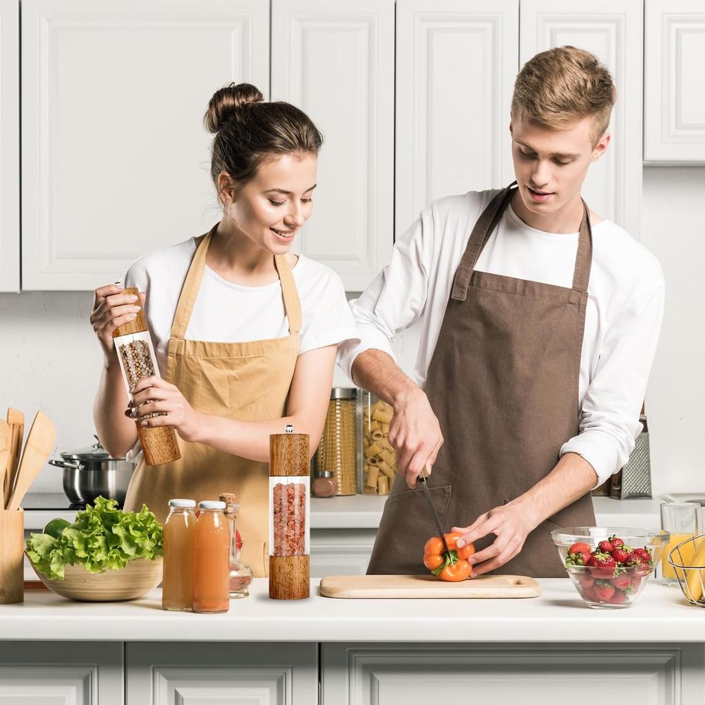 Premium Acrylic Salt and Pepper Grinder Set, Manual Salt and Pepper Mills- Wooden Shakers with Adjustable Ceramic Core-Salt Grinder and Pepper Mill