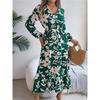 Women's V Neck Long Sleeve Floral Print Maxi Dress Casual Boho Flowy Dresses