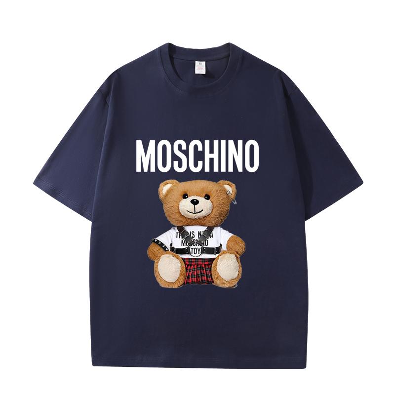 D06-116 MINISO 2026 Summer Moschino Style Teddy Bear Men Women 100% Cotton T-Shirt Casual Short Sleeve O-Neck Top