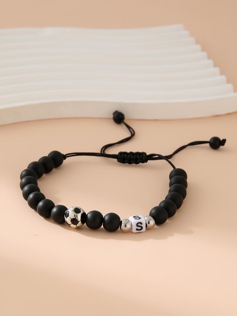 Mattschwarzes Fußball-Alphabet Verstellbares Perlenarmband Unisex Sport-Armband Schmuck