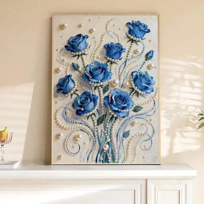 Plastic Pearl Painting Craft Set Faux Pearls Pre-Printed Canvas Set Rose Designs DIY Pearl Painting Kit for Wall Decor Gift Idea